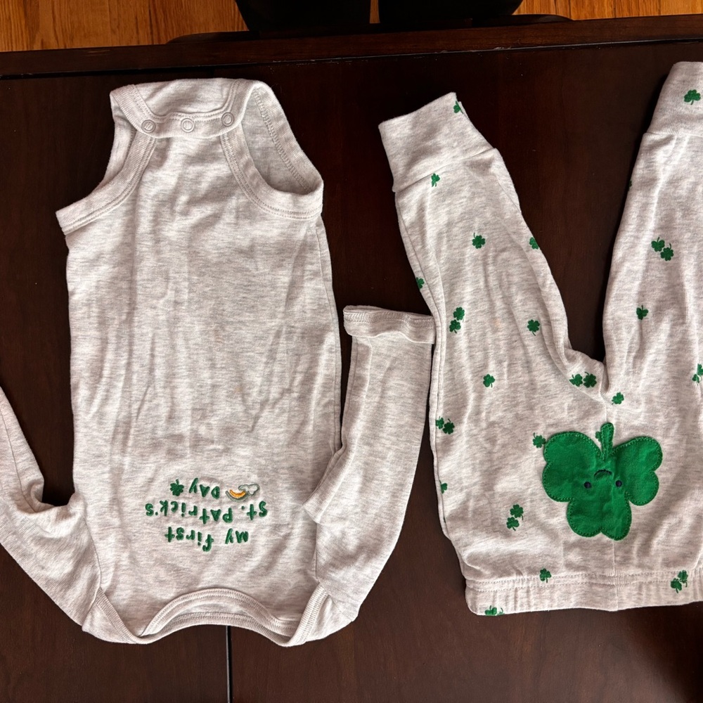 Gray and Green Shamrock Baby Outfit